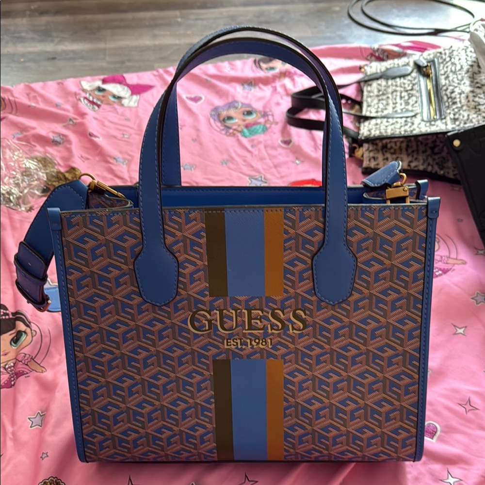 Guess Blue and Tan Satchel